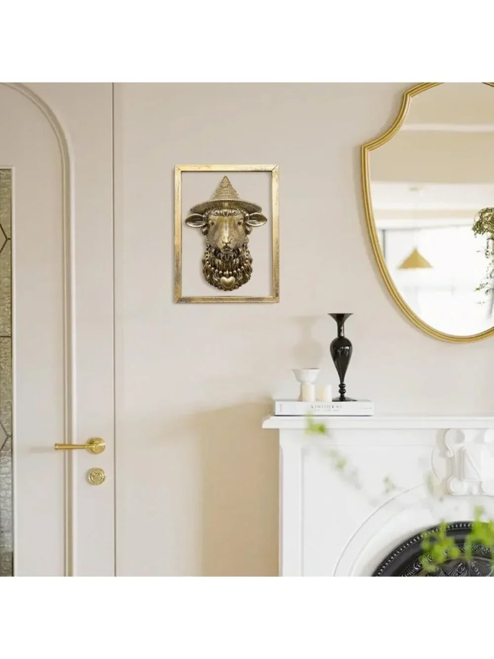 Vintage Gold Animal Head Wall Decor - Resin Sculpture with Metal Frame for Home